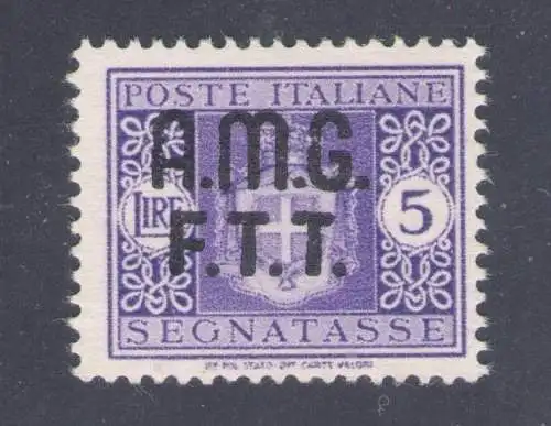 1947 TRIEST A Kennzeichen 5 L violett ohne Wasserzeichen zentriert 4A OHNE GUMMI