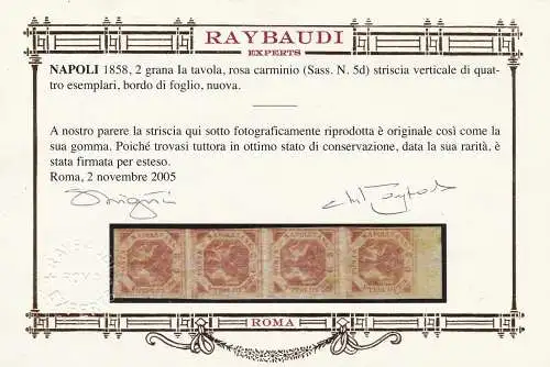 1858 Neapel, Nr. 5d 4*/** Vertikalstreifen Raybaudi GOLD zertifiziert
