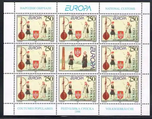 1998 EUROPA CEPT Bosnien-Serbien 1 Minifil ab 8 Wert postfrisch**