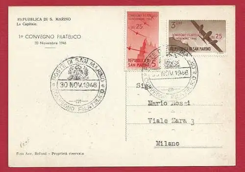 1946 San Marino, Nr. 298/299 auf AK I. Philatelistische Tagung