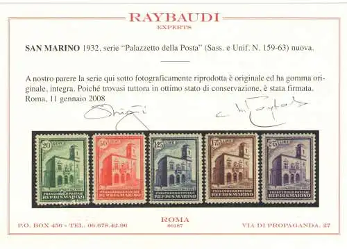 1932 SAN MARINO Palazzetti Nr. 159/163 MNH** Raybaudi zertifiziert