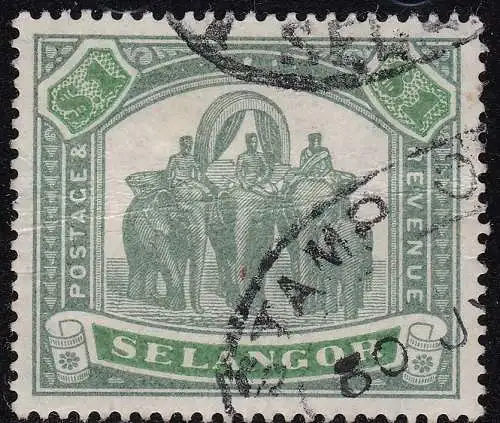 1895 SELANGOR, SG N. 61 $ 1 grün und gelb-grün GEBRAUCHT