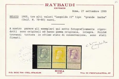 1874 BELGIEN, COB Nr. 74/80 - 7 Werte König Leopold II. - MNH** Raybaudi Zertifikat