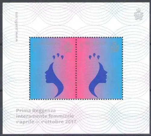 2017 San Marino, ganz weibliches Blatt der ersten Regentschaft BF 144 MNH**