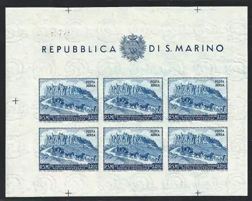 1951 SAN MARINO, BF Nr. 11 UPU 200 Lire postfrisch/** NICHT GEZAHNT