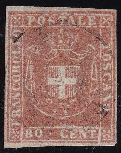 1860 TOSKANA, Nr. 22a 80 Cent. GEBRAUCHT Metzger Bistro Bolaffi Zertifikat