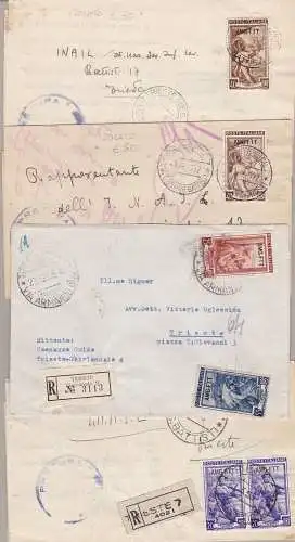 1950-54 TRIEST A - 3 Dokumente + 1 frankierter Brief mit Werten Italien Arbeit