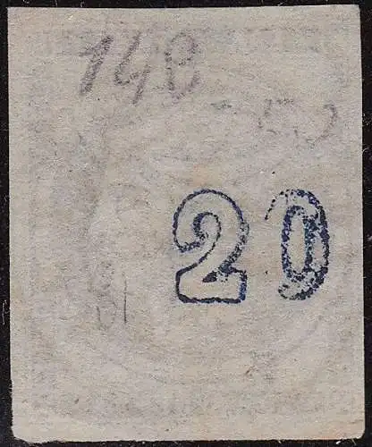 1861-62 Griechenland, Nr. 14Aa 20 dunkelblaue Lepta GEBRAUCHTE ZAHLEN AUF DER RÜCKSEITE