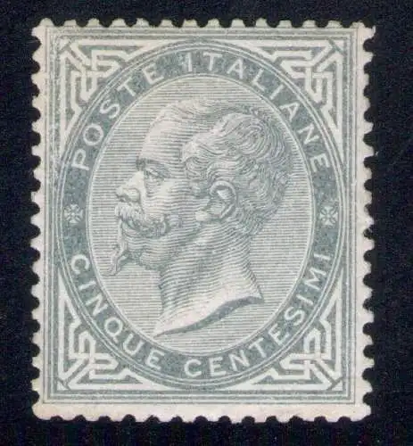 1867 Königreich Italien Nr. 16T Vittorio Em II 5 Cent grün MLH* Blond zertifiziert, mit Zunge