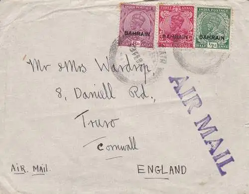 1937 Bahrain - Luftpost nach England frankiert mit Briefmarken von George V.