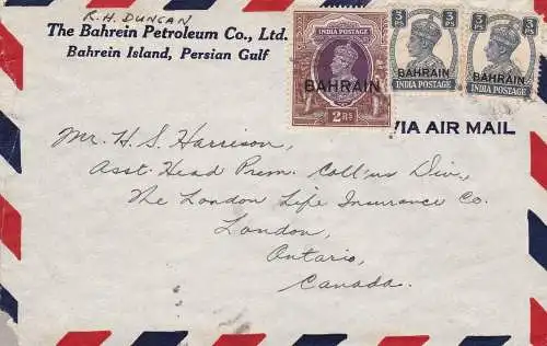 1938-45 Bahrain - Brief an Kanada frankiert mit Briefmarken von George VI.