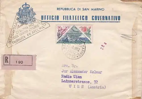 1952 SAN MARINO - PA Nr. 108 200 Lire auf UMSCHLAG ERSTER TAG