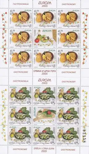 2005 EUROPA CEPT, Serbien Montenegro 2 Minifos mit 8 Werten Gastronomie postfrisch**