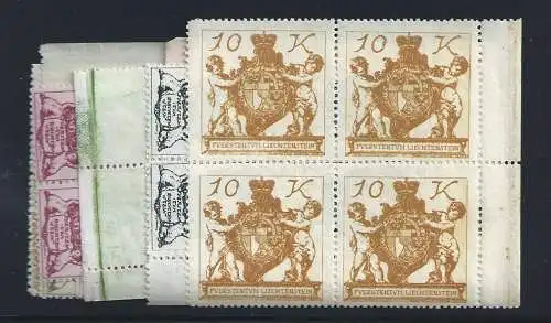 1920 Liechtenstein, Nr. 25/39 Wappen und Ansichten 15 mnh Werte** QUARTINA