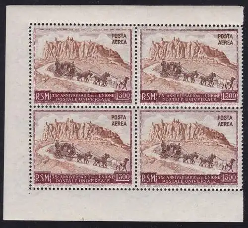 1951 SAN MARINO, PA Nr. 95 UPU 300 Lire braun-rot und braun postfrisch/** QUARTINA