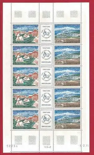 1971 TAAF - Französische Antarktische Länder Yvert PA 26A Blatt von 5 Triptychen postfrisch **