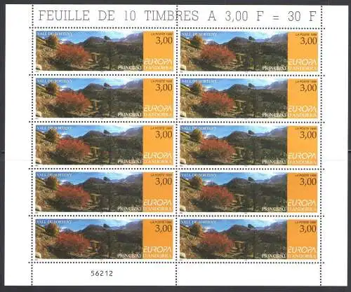 1999 EUROPA CEPT Fürstentum Andorra Französisch 1 Minifol mit 10 mnh Werten **