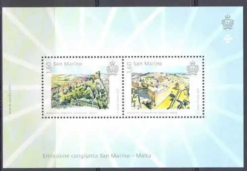 2016 San Marino, Festungsblatt E. Gemeinsam mit Monaco BF 139 MNH**
