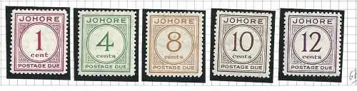 1938 Malaysische Staaten JOHORE - SG D1/D5 - 5 Werte - MLH*