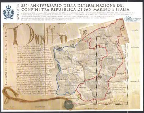 2013 San Marino Blatt Jahrestag der Staatsgrenzen BF Nr. 127 MNH**