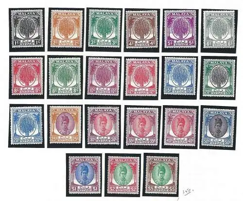 1950-55 Malaysische Staaten KEDAH - SG 76/90 Set 21 postfrisch/mlh