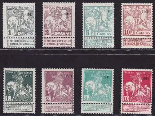 1911 Belgien - COB Katalog - Überdruckt 1911 - Nr. 92/99 - 8 Werte - postfrisch**