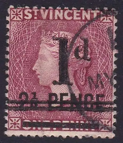 1885 ST. VINCENT - SG Nr. 46 1d. auf 2 1/2 auf 1D. GEBRAUCHT