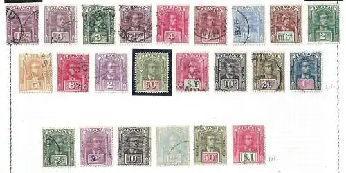 1918-29 SARAWAK - SG Nr. 50-61 + Werte 76/90 GEBRAUCHT