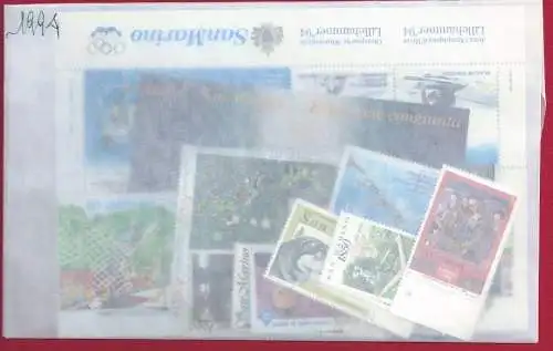 1994 San Marino, neue Briefmarken, Vollständiges Jahr 33 Werte + 2 Blätter - postfrisch**