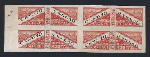 1945 SAN MARINO, Postpakete Nr. 17c 10c. orange und schwarz MNH/** ND QUARTINA