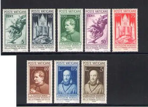 1936 Vatikan, neue Briefmarken, Katholische Presse, 8 Val Nr. 47/54 zentriert postfrisch**