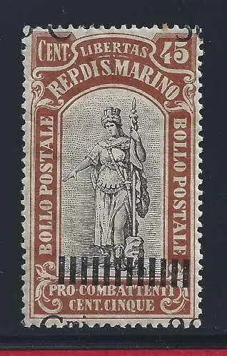 1924 SAN MARINO, Nr. 103c Pro Combattanten Überdruck nach oben verschoben - MNH** - SVARIETÄT - Briefmarke neu