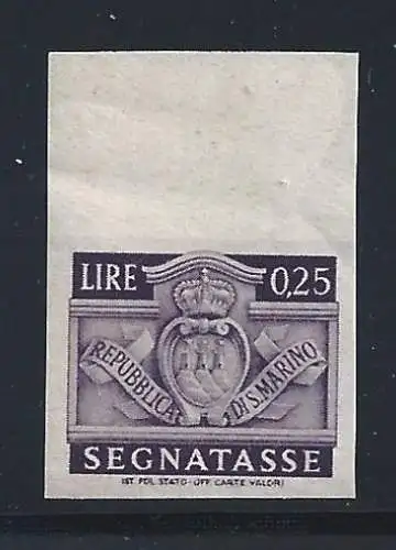 1945 SAN MARINO, Segnatasse Nr. 69a 25c. violett grau MNH** neue Briefmarke ungezahnt