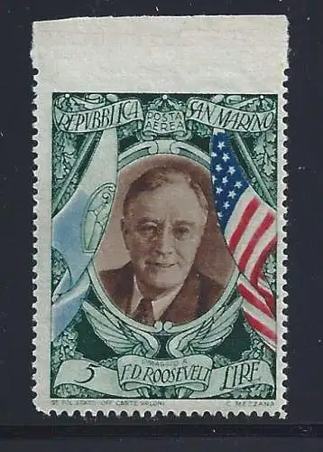 1947 SAN MARINO, PA Nr. 63d Präsident Roosevelt MLH/*