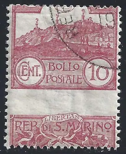 1903 SAN MARINO, Nr. 36b, Ansicht 10 Cent. Karmin, gebrauchte Briefmarke, nicht notierte Sorte