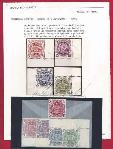1949-50 AUSTRALIEN, Einheitliche Nr. 221/224+221a, Wappen, 5 mnh Werte**