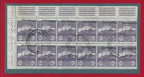 1923 SAN MARINO, Ex. n. 2c 12er Block gebraucht ABWECHSLUNG HOCHAUFDRUCK