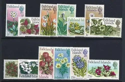 1972 FALKLAND ISLANDS - Yvert Nr. 204-216 - Blumen - 13 postfrisch Werte**