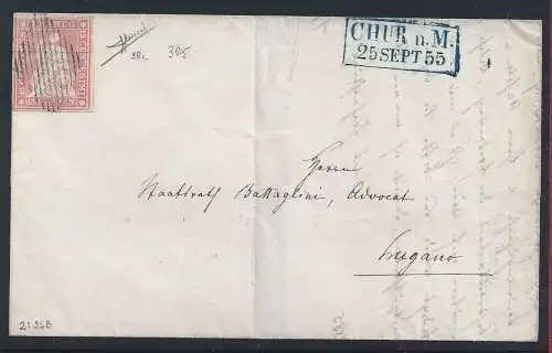1855 SCHWEIZ, Nr. 28c Bern 1854-55 auf Brief an Rechtsanwalt Carlo BATTAGLINI