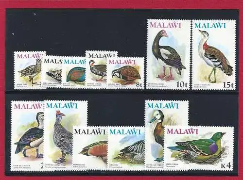 1975 MALAWI, Yvert-Katalog Nr. 229-241 - Gewöhnliche Serie Vögel - 13 mnh-Werte**