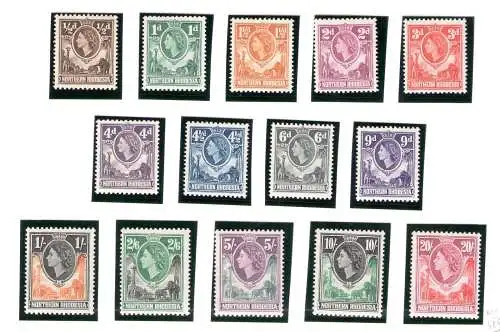 1953 NORDRHODESIEN Elisabeth II. 14er Set SG n. 61/74 MLH*