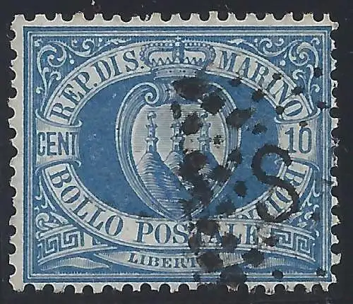 1877 SAN MARINO, Nr. 3,10 Cent. Übersee - gebraucht