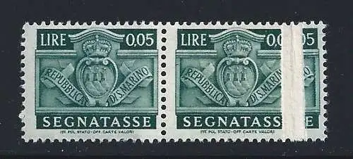 1945 SAN MARINO, Segnatasse Nr. 65d 5c. blaugrün postfrisch/** Sammelpapier