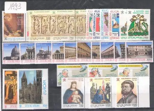 1993 Vatikan, komplettes Jahrgang, neue Briefmarken, 28 Werte + 1 Heft - postfrisch**