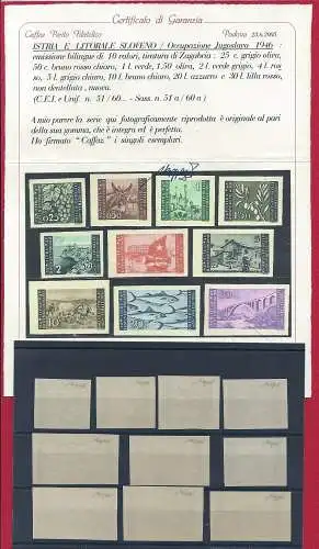 1946 SLOWENISCHE KÜSTE, Nr. 51a/60a, Zagreb Auflage, ND 10 MNH Werte**, Caffaz zertifiziert - selten