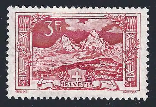 1916-22 SCHWEIZ, Nr. 167, 3 Franken Rot, ANSICHT, MLH * SPRACHLICH
