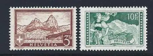 1930-31 SCHWEIZ, Nr. 244-245, 3 Franken Gelbbraun, 10 Franken Graugrün, Ansichten, MLH*