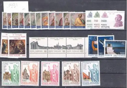 1991 Vatikan, neue Briefmarken, Vollständiger Jahrgang 28 Werte + 1 postfrisch Heft**