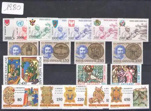 1980 Vatikan, neue Briefmarken, komplettes Jahrgang, 20 Werte - postfrisch**