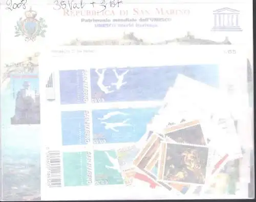 2008 San Marino, neue Briefmarken, Vollständiges Jahr, 33 Werte + 3 Blätter - postfrisch**